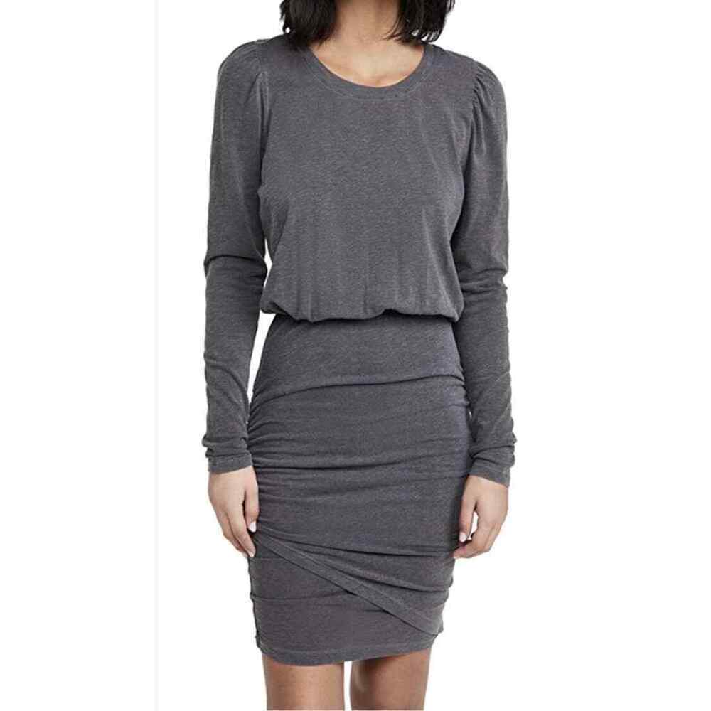 Anthropologie X Sundry Shirred Puff Long Sleeve Dress in Carbon Size L